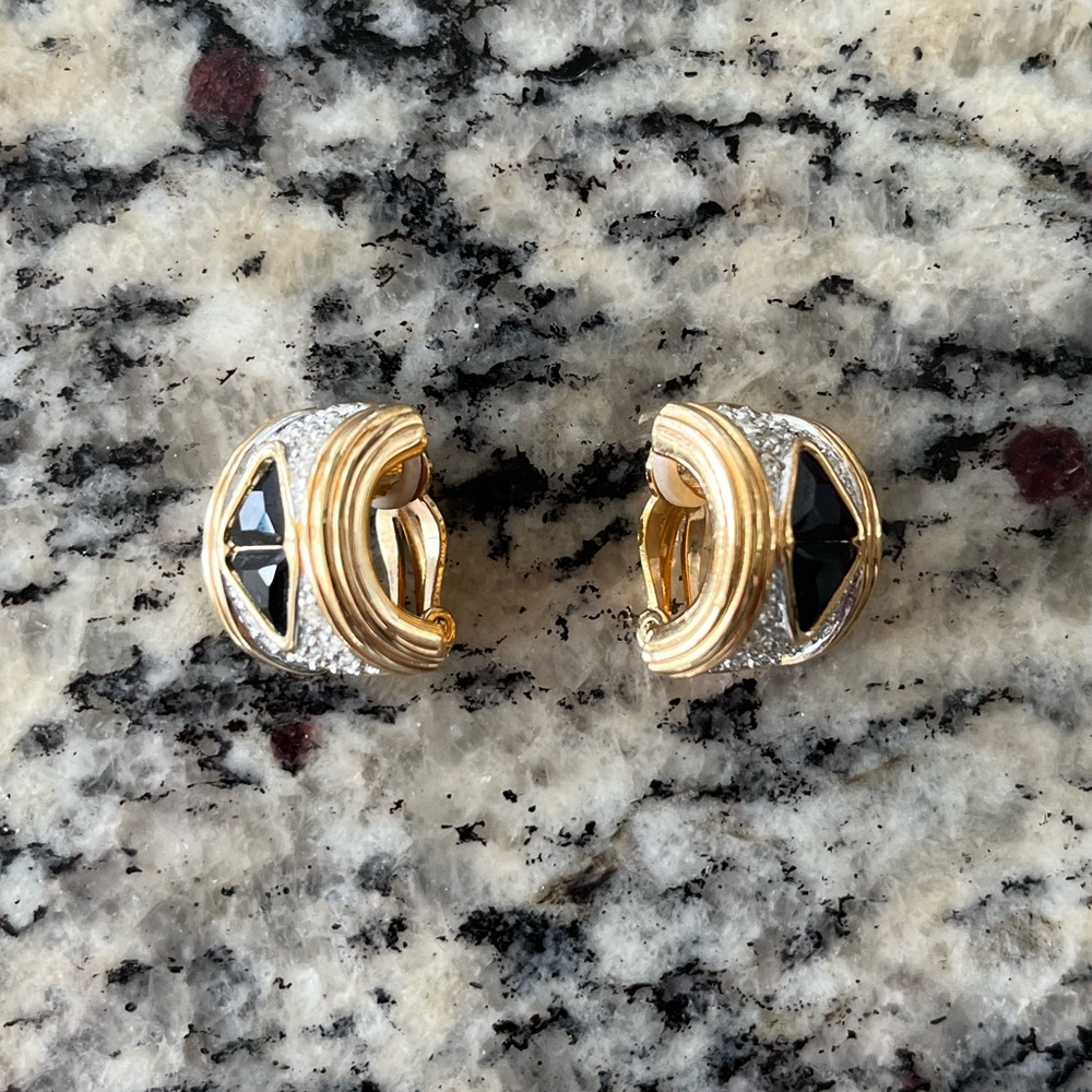 Vintage Swarovski Black and White Gem Earrings